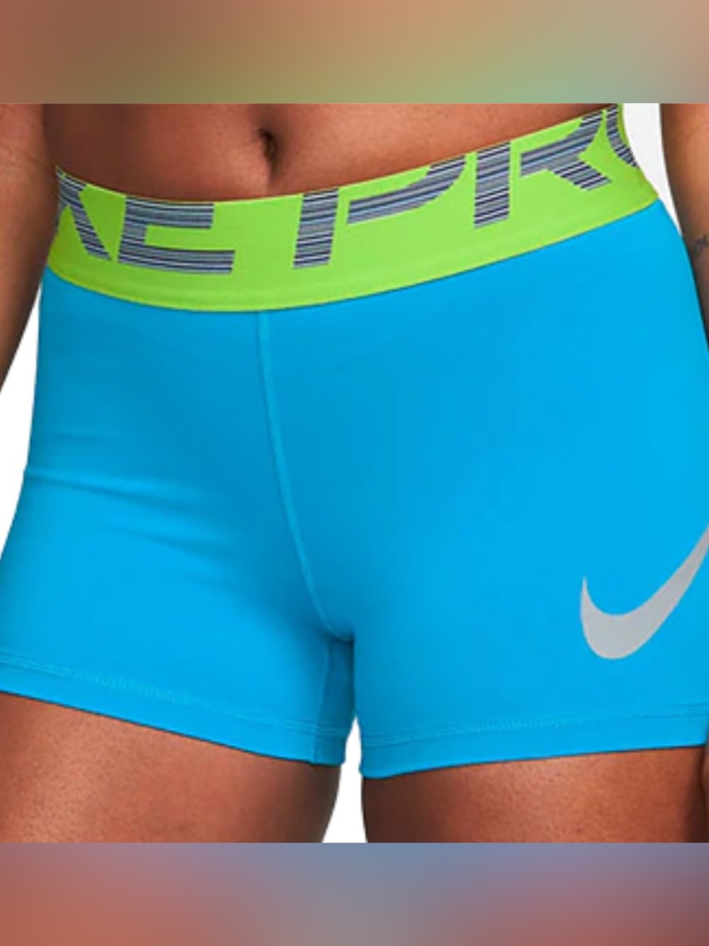 Nike Pro Dri-Fit Bright Blue Training Shorts with Neon Green Waistband